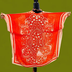 Breezy Lane Orange Boho Kimono Cardigan Sheer Viscose Paisley Beach Cover Up